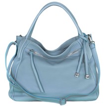 Italian Made Dusty Blue Leather Medium Hobo Bag with Front Pocket By MAP... - $344.25