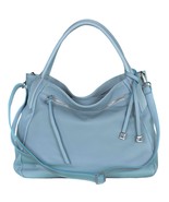 Italian Made Dusty Blue Leather Medium Hobo Bag with Front Pocket By MAP... - $6,379.99 MXN