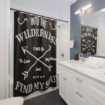 Black and White Typography Shower Curtain Wilderness Quote Bathroom Decor - £49.40 GBP