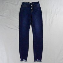 KanCan 1 / 24 Raw Hem High Exposed Button Fly Dark Stretch Denim Womens Jeans - £13.99 GBP