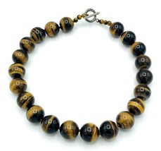 Hand Knotted Tiger&#39;s Eye Stone 18mm Bead Necklace 18&quot; - £31.19 GBP