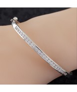 Sterling Silver Bangle w/ Channel Set Round Cubic Zirconias Gorgeous - $4,708.57 MXN
