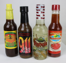 RARE! x4 hot sauce GLASS COLLECTIBLE BOTTLE New Old Stock Panola 911 Tro... - £27.40 GBP