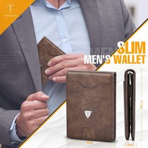 Leather Slim Men Wallet RFID Blocking Bifold Male Card Holder Vintage Purse Bag - £31.88 GBP