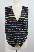 Vtg AJ M Cotton Black Multicolor Patch Stripe Button-Front Boho Vest - $22.80