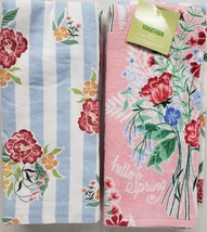 2 Different Cotton Printed Towels (15&quot;x26&quot;) Spring Flowers, Happy Spring, Ko - £12.04 GBP