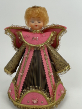 Vintage Angel Centerpiece Christmas Felt Gold Sequin Pink Handmade 10.5&quot;  - $38.00