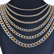 316L Stainless Steel 2-Toned Cuban &amp; Figaro Link Chain Necklace (3mm, 6mm) - £4.80 GBP+