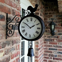 Outdoor Garden Wall Station Clock Double Sided Cockerel Vintage Clock - £43.43 GBP