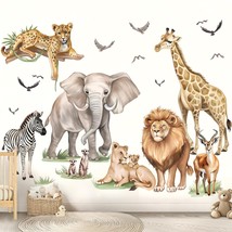 wondever Large Safari Animals Wall Stickers Jungle Lion Leopard Giraffe Peel and - £24.52 GBP