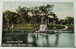Maine Lake Deering Park Greetings From Portland Maine 1908 Postcard I5 - £3.09 GBP