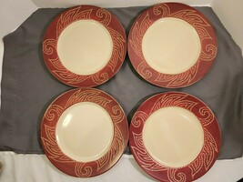 Set of 4 Pier 1 Imports &quot;Matira&quot; Dinner Plates with Flower Flame Sun Swi... - $47.52