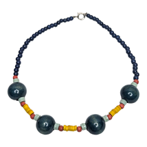 Teal Blue Multi Color Wooden Heishi Beaded 13in Chunky Necklace Jewelry - $221.25 MXN