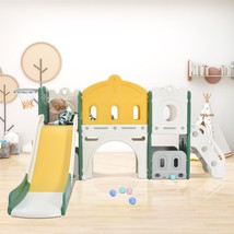Kids Slide Playset Structure, Freestanding Castle Climber With Slide And Basketb - £234.91 GBP