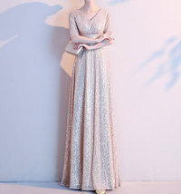 Pink Maxi Sequin Dress Gown Women Custom Plus Size Sequin Maxi Dress image 5