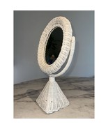 Vintage White Wicker Vanity Mirror Makeup Pedestal Tilting Shabby Chic B... - €58,18 EUR