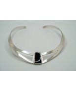 Handmade Vintage Taxco Heavy Sterling Silver Onyx Collar Necklace 4 3/8&quot;... - $148.50