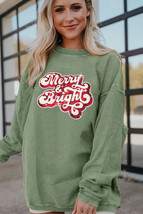 Grass Green Merry &amp; Bright Sequin Ribbed Crew Neck Sweatshirt - $22.61