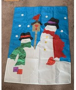 Snowman Nylon Double Sided Garden Flag 40 x 28 In Appliqued Reversible Cute - £10.28 GBP