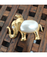 Vintage Pendant NAPIER Elephant Faux Pearl Jelly Belly Pendant gold tone - £14.69 GBP