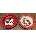 Vintage Set Of 2 Tin Christmas Ash Trays - Santa Clause And Snowmen - $13.03 CAD