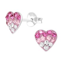 Pink Heart 925 Silver Stud Earrings with Crystals - £10.99 GBP
