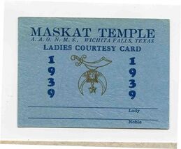 Maskat Temple 1939 Ladies Courtesy Card Wichita Falls Texas - $17.82