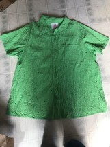 Quacker Factory Button Down Blouse 1X Green Crinkle fabric Sequins - £20.21 GBP