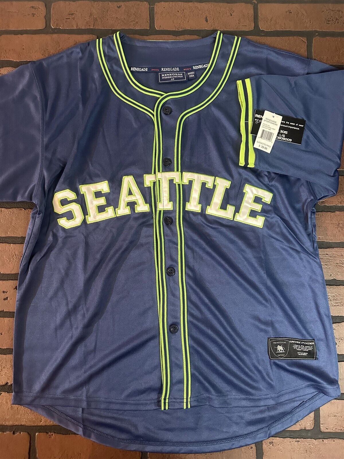 SEATTLE Blue and Green Embroidered Button-Up Baseball Jersey ~Never Worn... - $24.99