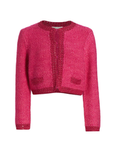 Alice and Olivia Noella Sequin Embellished Bouclé Cardigan Pink Size Sma... - £154.63 GBP