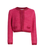 Alice and Olivia Noella Sequin Embellished Bouclé Cardigan Pink Size Sma... - $193.49