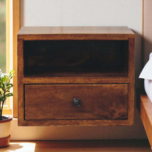 Solis Wall-Mounted Nightstand: Chestnut Brown, 1 Drawer, Open Slot - $189.85 CAD