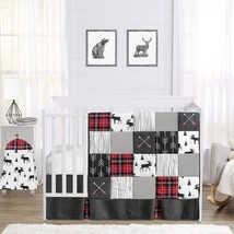 Grey, Black and Red Woodland Plaid and Arrow Rustic Patch Baby Boy Crib Bedding  - £218.59 GBP