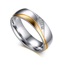 New Stainless Steel Couple Jewelry Gift Wedding CZ 18K Gold Band Ring(Wo... - £7.22 GBP