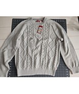 Izod Cable Knit Sweater Men’s Medium Long Sleeve Gray Cream NWT - $34.95