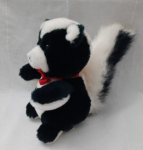 Vintage 1985 Plush Skunk with Red Ribbon Dakin 8&quot; ~ Fluffy Tail ~ Woven Label - $10.84