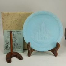 Fenton Christmas 1973 Blue Satin St Mary&#39;s In The Mountains 7.75&quot; Plate XCHEZ - £7.07 GBP