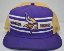 Vintage Minnesota Vikings 1/2 Mesh Snapback Ajd Trucker Hat Double Knit Nylon - £47.58 GBP