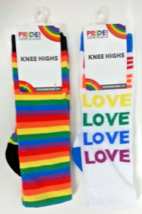 2 Pairs x Pride knee high RAINBOW &amp; LOVE socks, Shoe Sz 5-9 NWT - $258.77 MXN