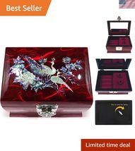 Lacquered Jewelry Music Ring Box Peacock Red - $165.94