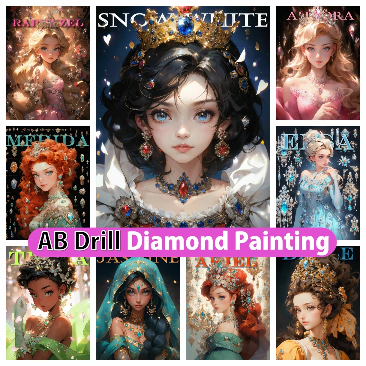 Disney Princess 5D DIY AB Diamond Painting Mosaic Jewelry Series Embroidery - £13.04 GBP+