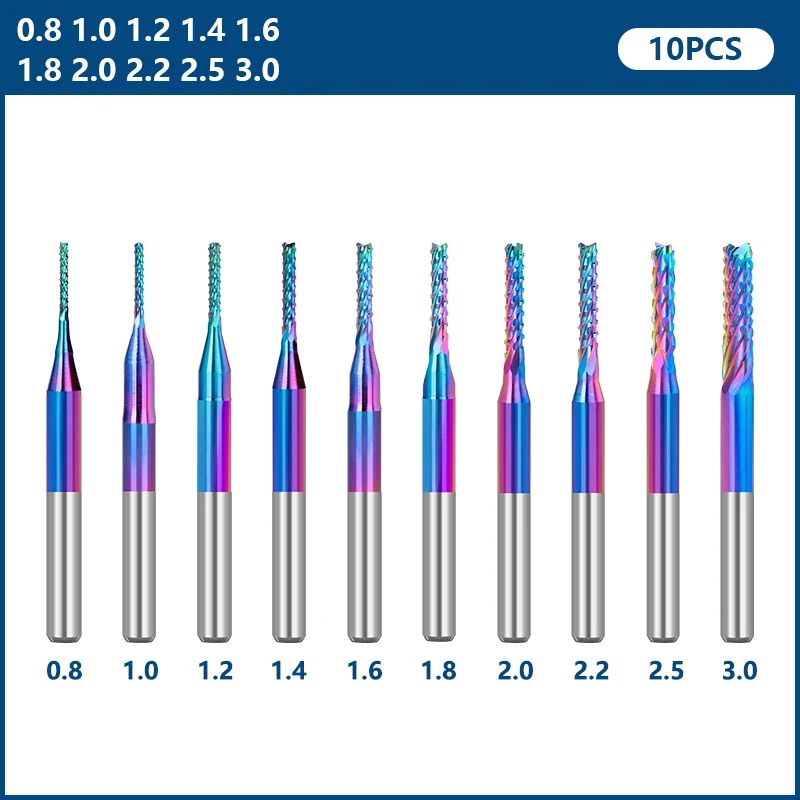 XCAN 10pcs 0.8-3.0mm PCB Milling Cutter with Super Coated 1/8(3.175mm) Shank Car - $277.84