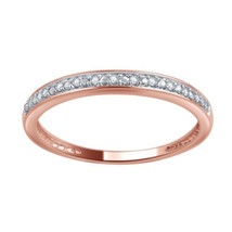 Mujer 14K Oro Rosa Sobre Redondo Pavé Set Diamante Novia Band Anillo 0.07CT Xmas - $95.21