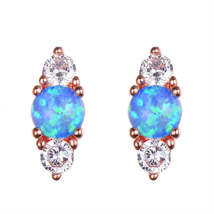 Blue Opal &amp; Cubic Zirconia Stacked Round-Cut Stud Earrings - £12.57 GBP