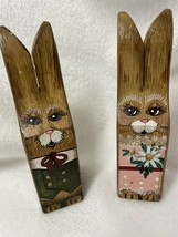 Handpainted bunny rabbits figures figurines wooden wood folk art - $14.03