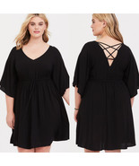 Torrid Size 2 Dress 18 20 Black Mini Challis Skater Dress Lace Up Back - £35.16 GBP