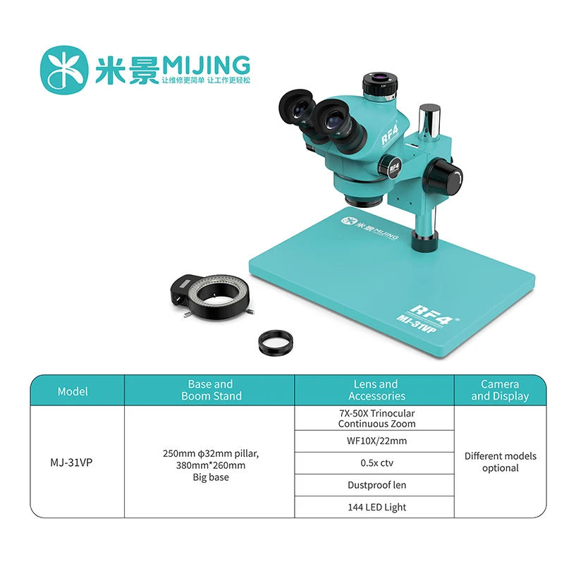 Mijing New Trinocular Microscope RF4 &amp; MJ-31VP  Gear Continuous Zoom 7-50x Loc K - £654.71 GBP