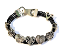 Heart Slide Charm Bracelet on Cord  Magnetic Catch 7 3/4&quot; Long - £7.17 GBP