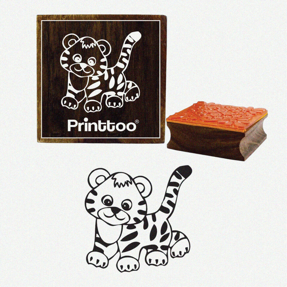 Tiger Pattern Wooden Rubber Stamp for Scrapbooking, Brown Square Design,... - $32.62