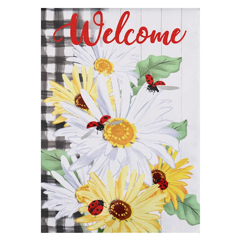 Welcome Daisy &amp; Ladybugs Spring Garden Flag-2 Sided Message, 12.5&quot; x 18&quot; - $19.99